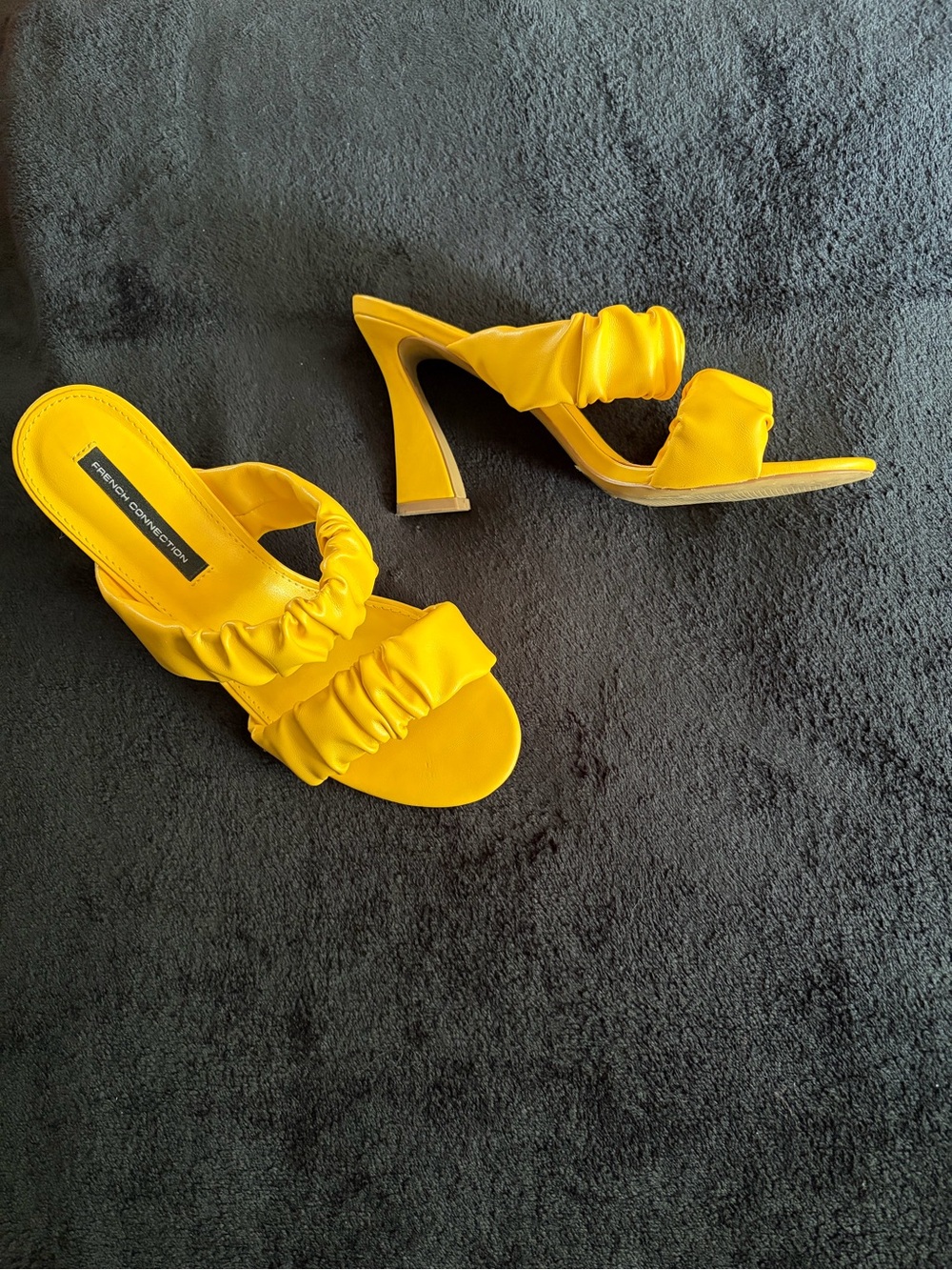 French Connection Yellow Ruched Slide Heels